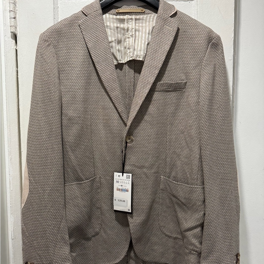 Zara Man Textured Light Brown Blazer - Classic Single-Breasted Size 40R